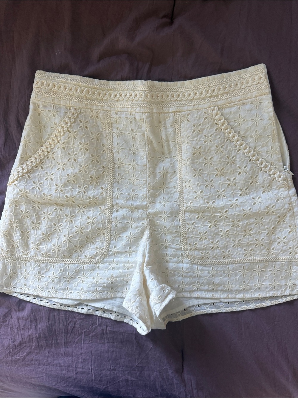 Zara cream Eyelet High-Waist Shorts